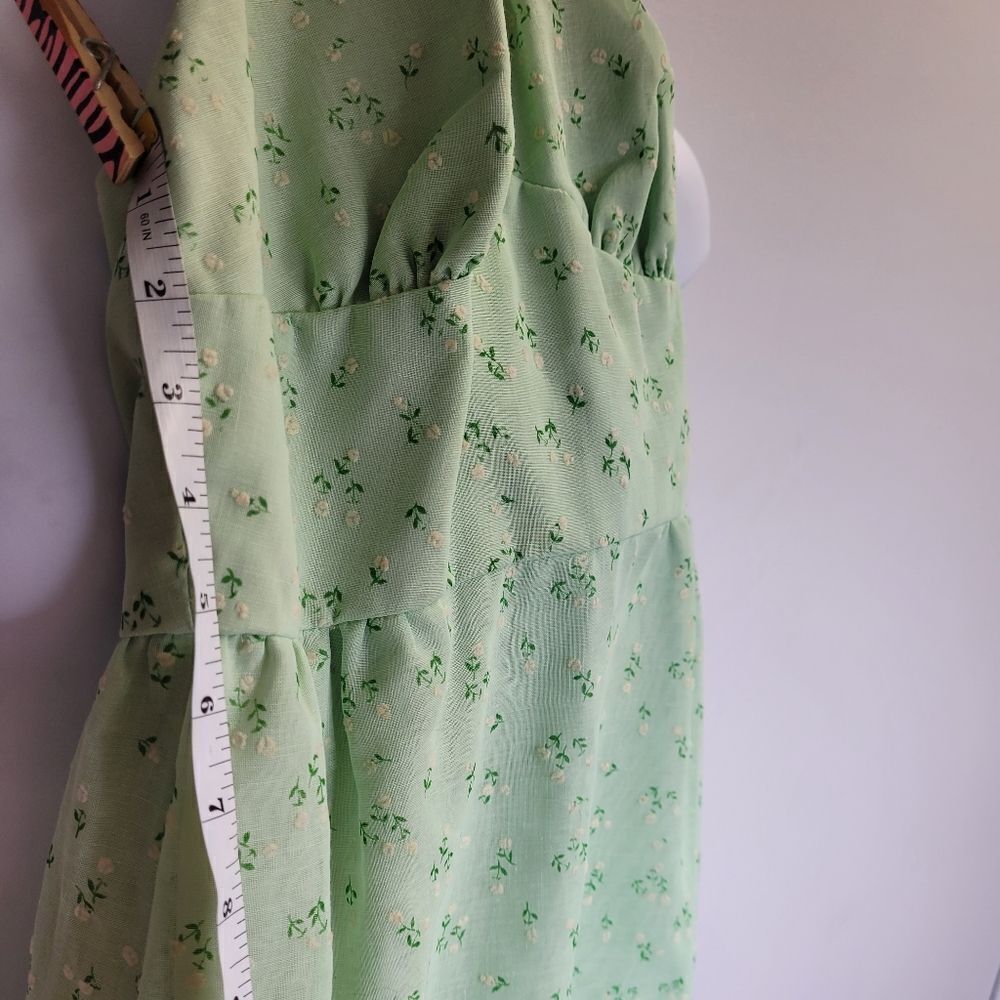 VINTAGE 70s sage‎ green tiny floral hippie boho ruffle halter maxi dress XS - Picture 11 of 12